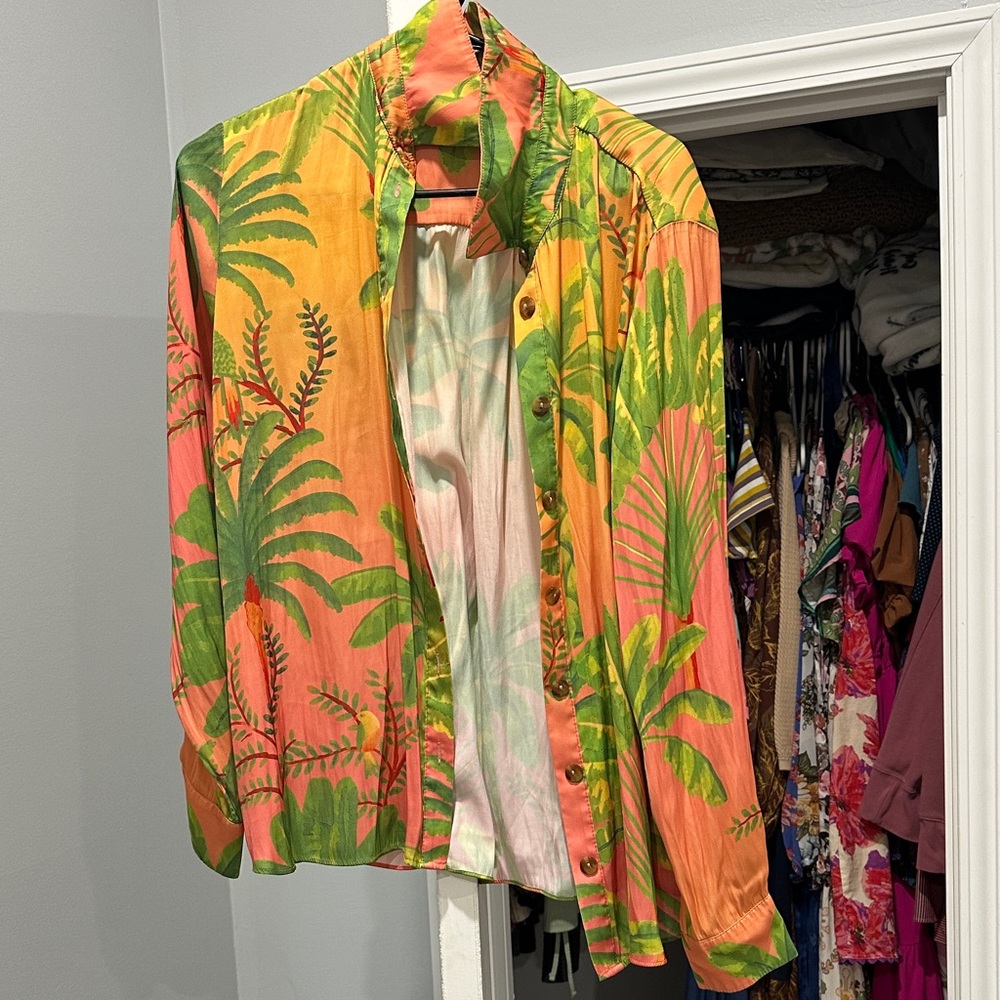 Rachel Zoe Orange and Green Leaf Shirt